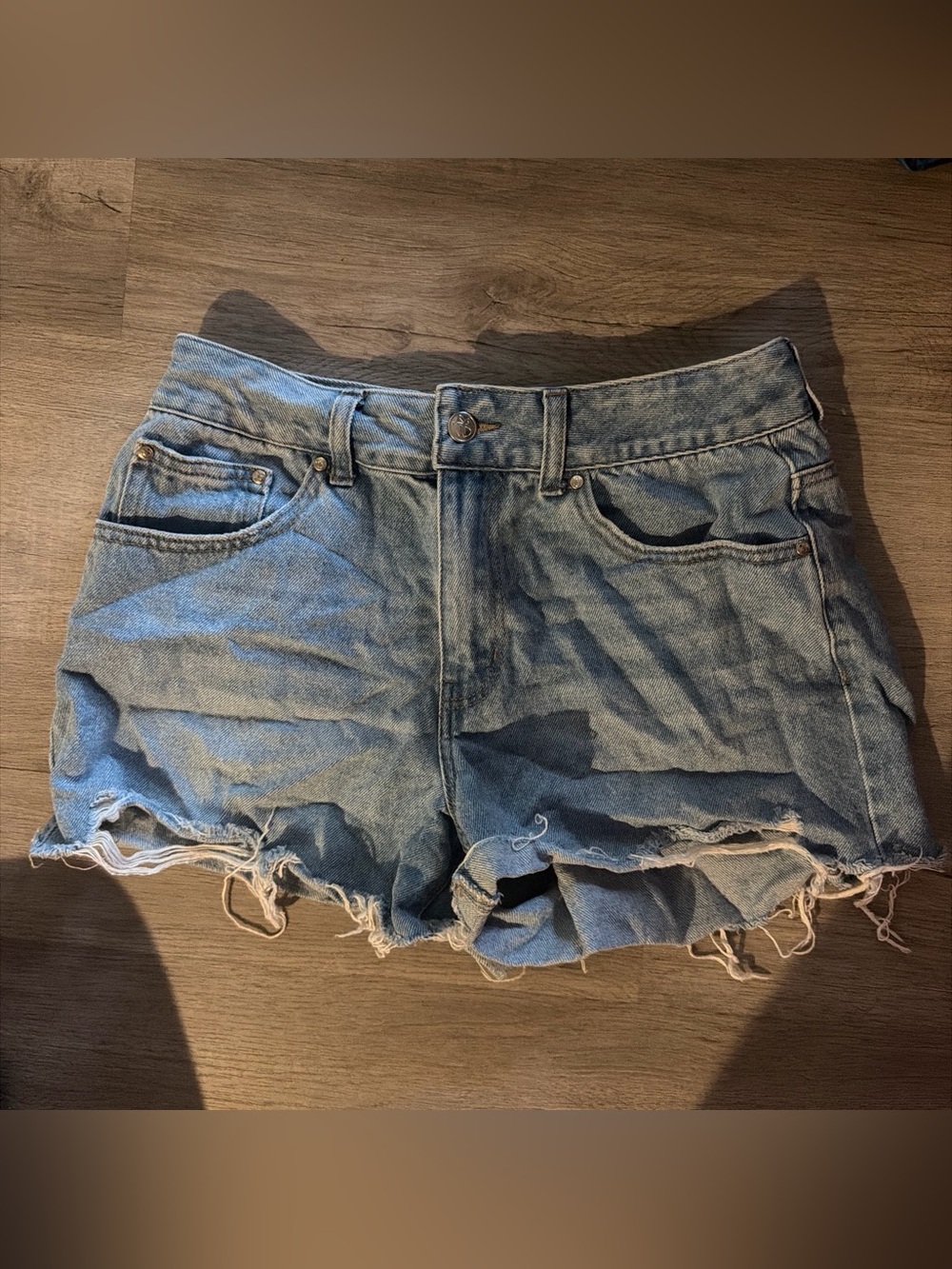 FUBU Classic High-Waist Distressed Denim Shorts - Light Blue